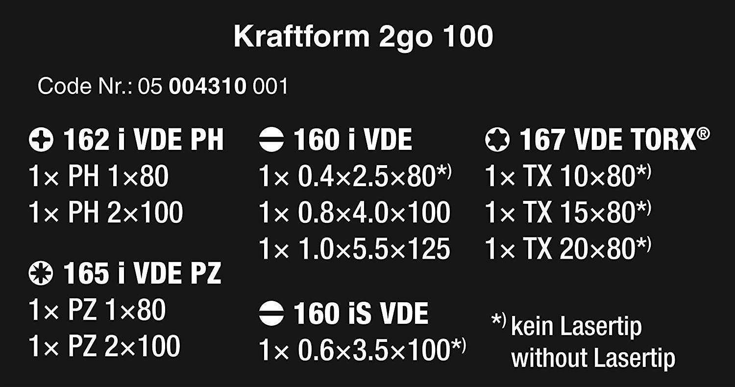 סט מברגים מקצועי וורה WERA KRAFTFORM 2GO 100 05004310001 DATA